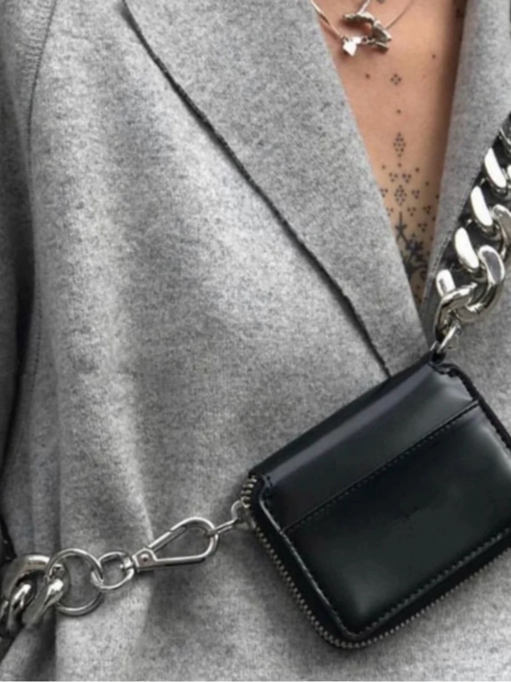Black Mini Crossbody Bag with Silver Chain